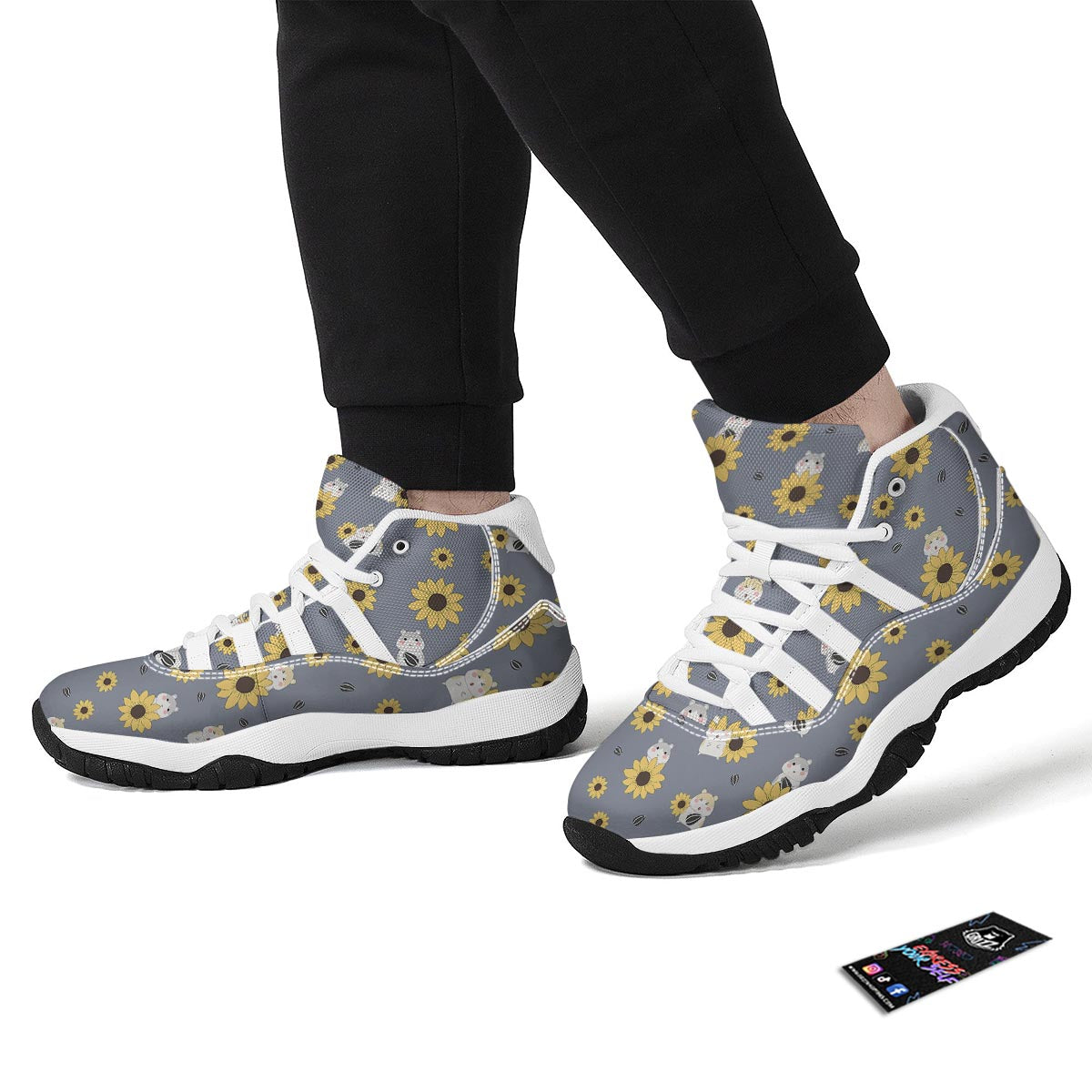 Hamster Sunflower Pattern Print White Bball Shoes-grizzshop