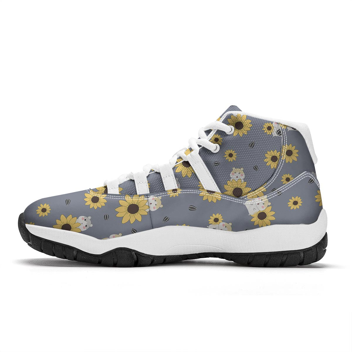Hamster Sunflower Pattern Print White Bball Shoes-grizzshop