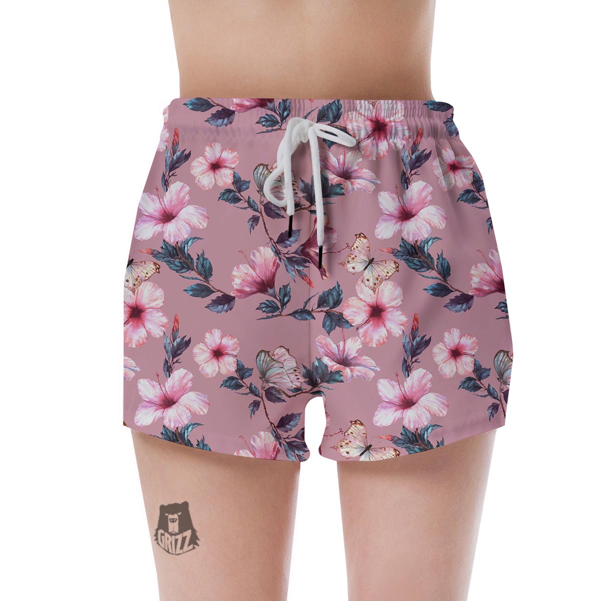 Hand Drawn Hibiscus Print Women's Shorts-grizzshop