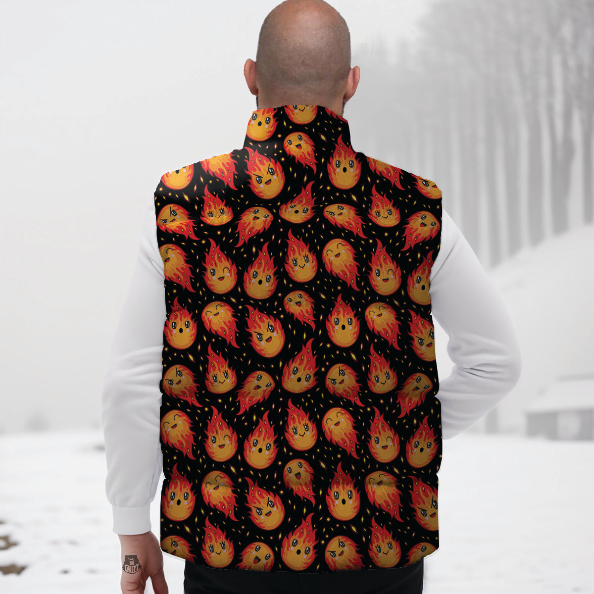 Hand Drawn Pig Pattern Print Down Vest-grizzshop