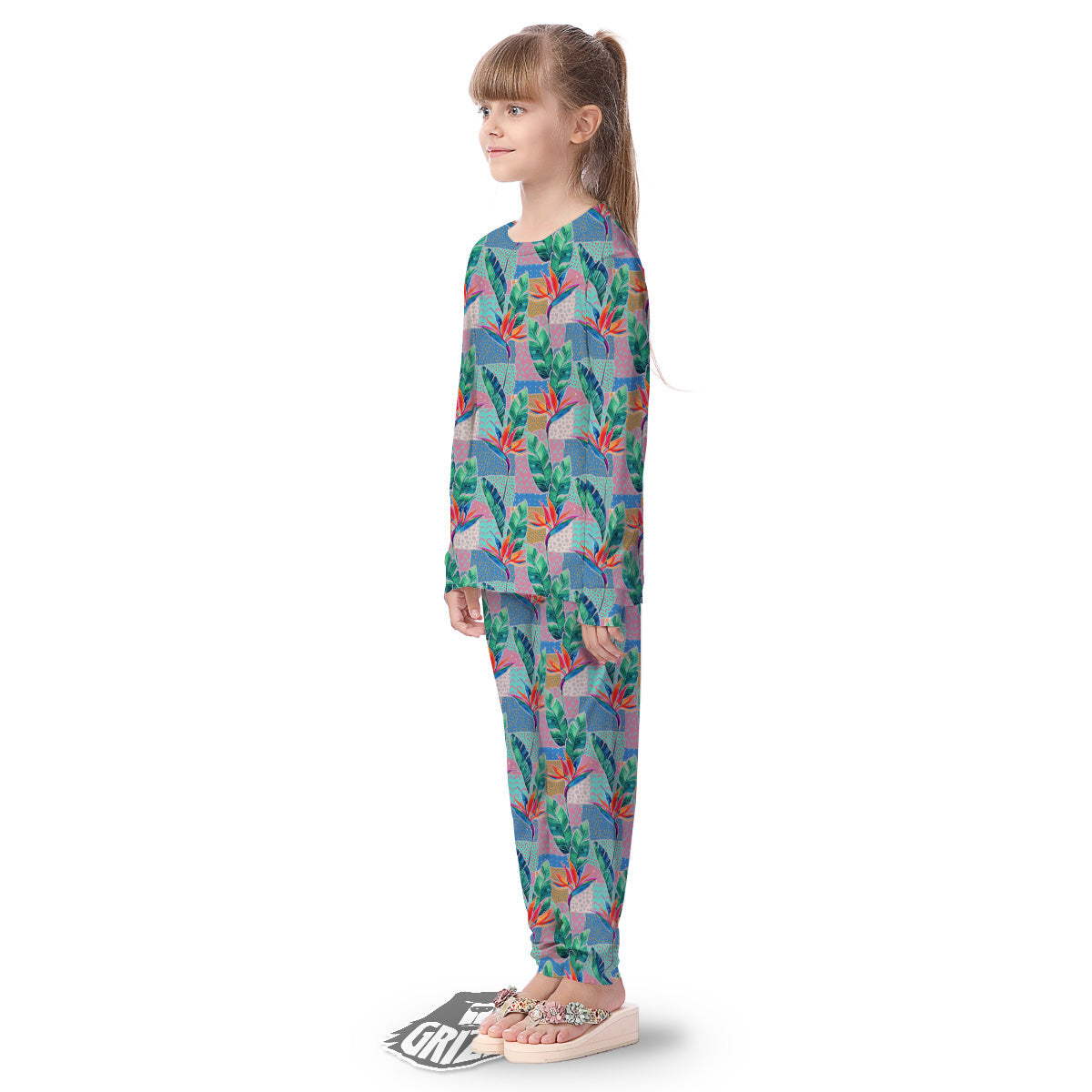 Hand Drawn Watercolor Tropical Print Pattern Kid's Pajamas-grizzshop