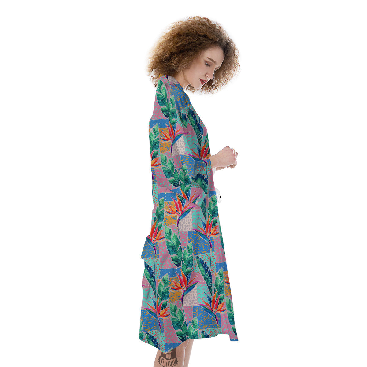 Hand Drawn Watercolor Tropical Print Pattern Kimono-grizzshop