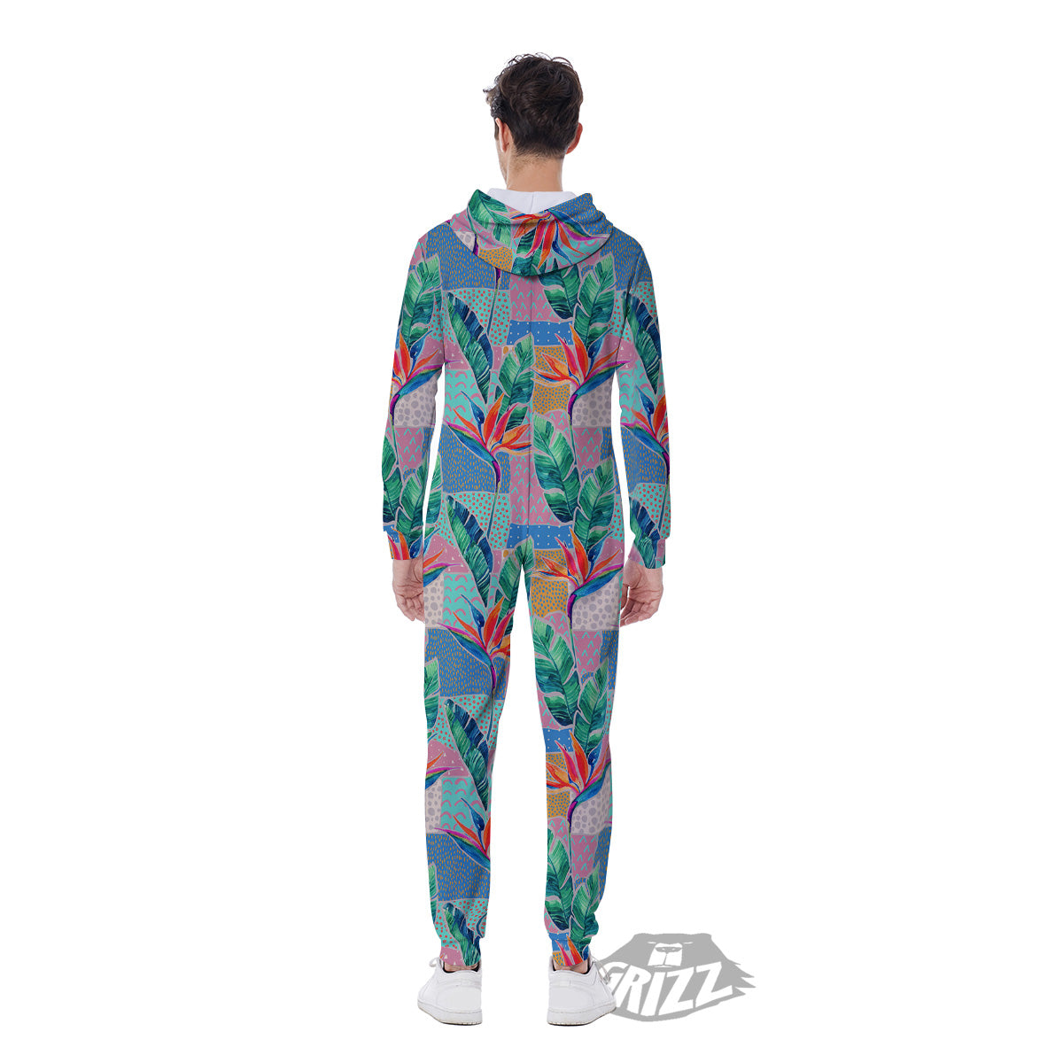 Hand Drawn Watercolor Tropical Print Pattern Men's Jumpsuit-grizzshop