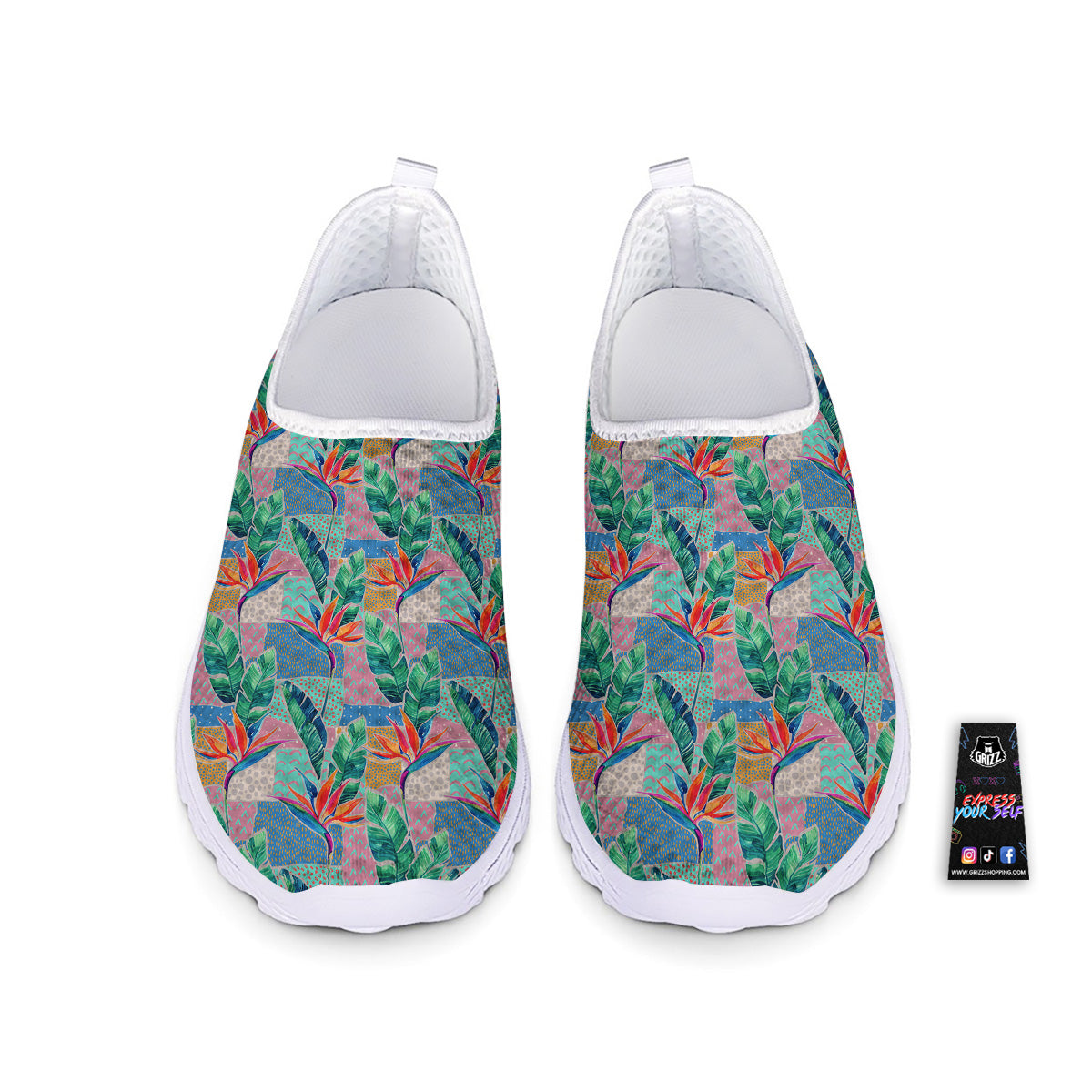 Hand Drawn Watercolor Tropical Print Pattern Nurse Shoes-grizzshop