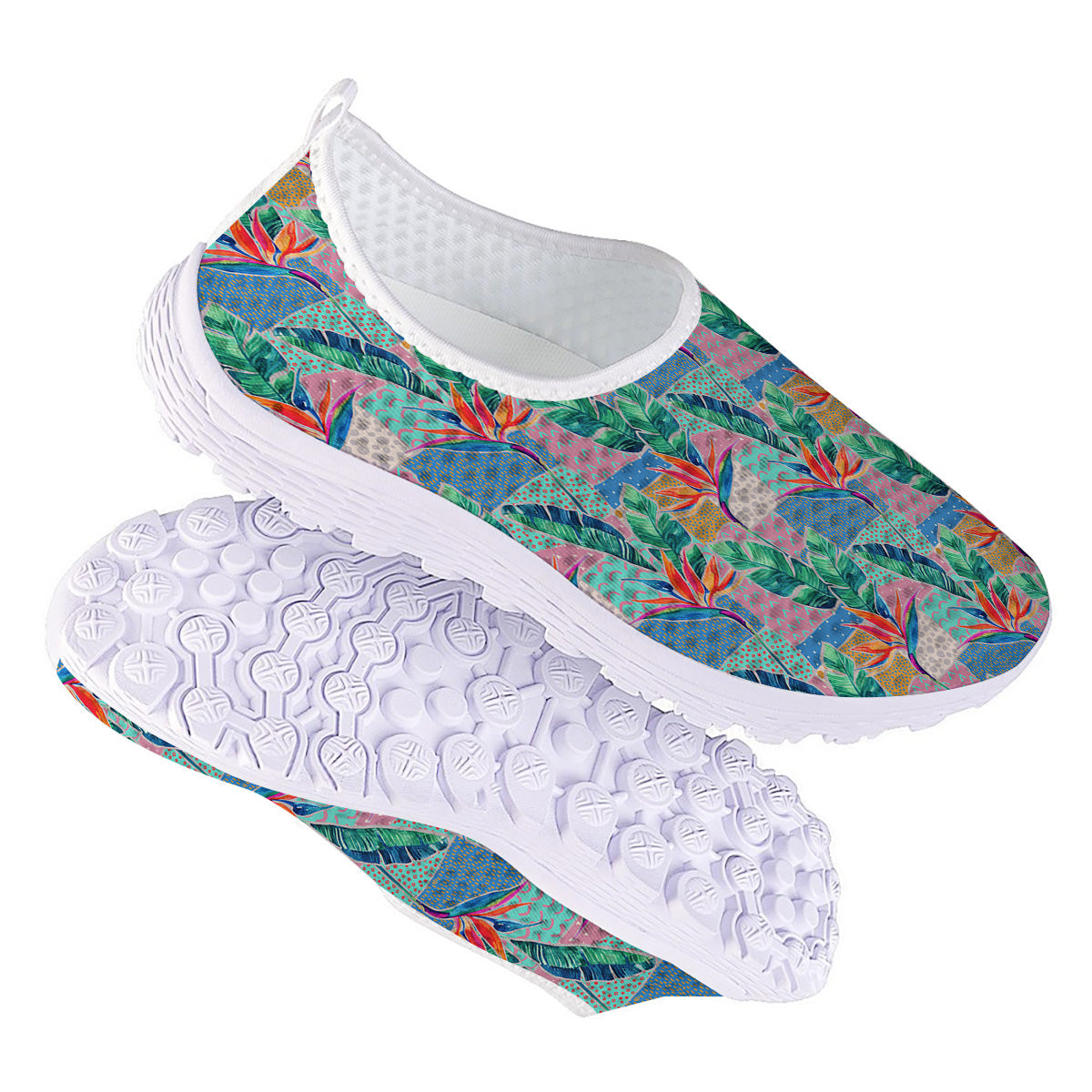 Hand Drawn Watercolor Tropical Print Pattern Nurse Shoes-grizzshop