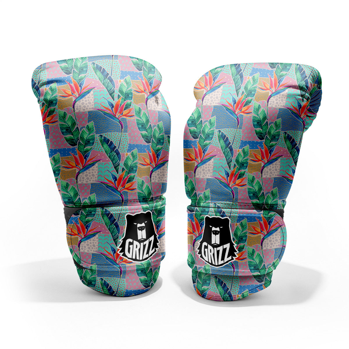 Hand Drawn Watercolor Tropical Print Pattern Sparring Gloves-grizzshop