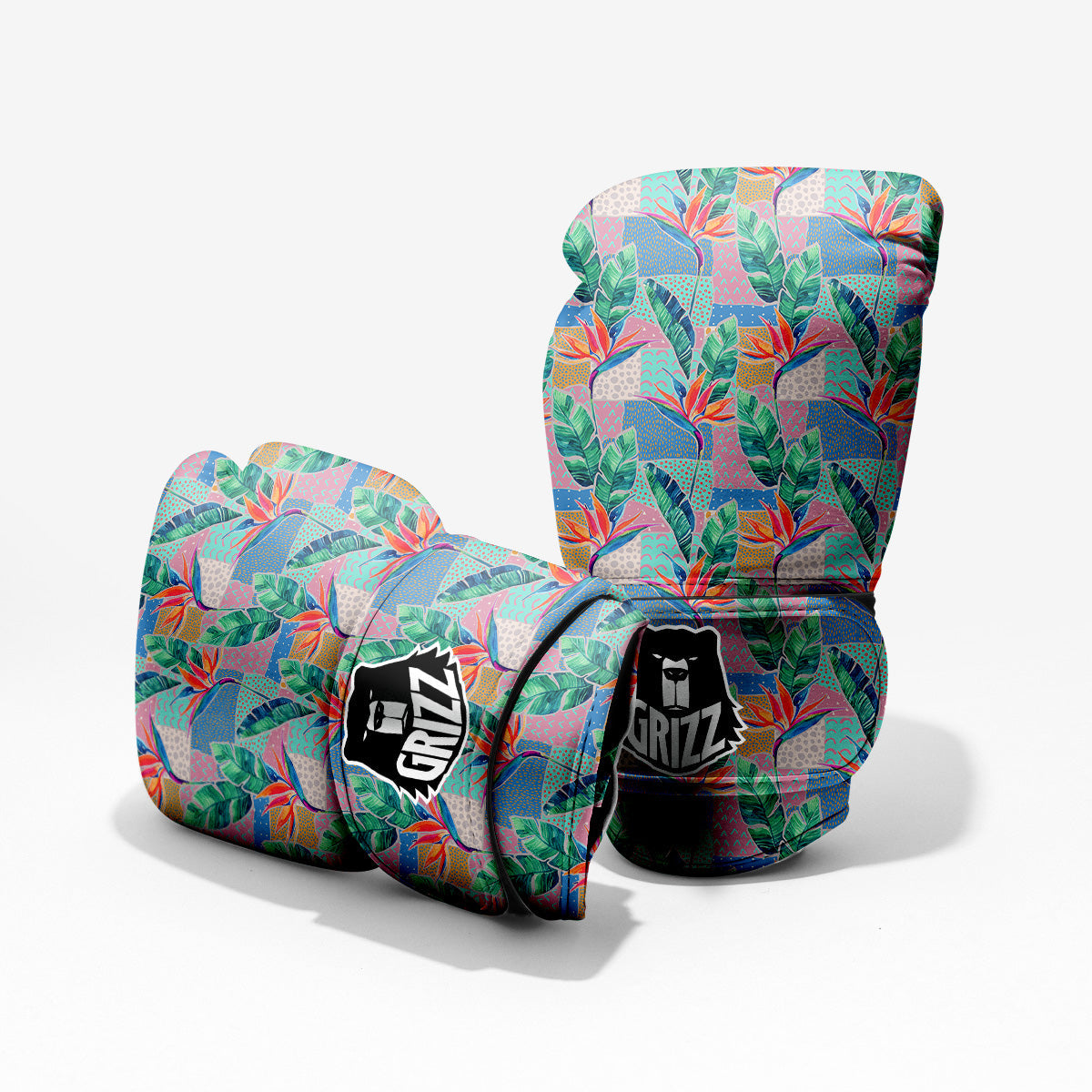 Hand Drawn Watercolor Tropical Print Pattern Sparring Gloves-grizzshop