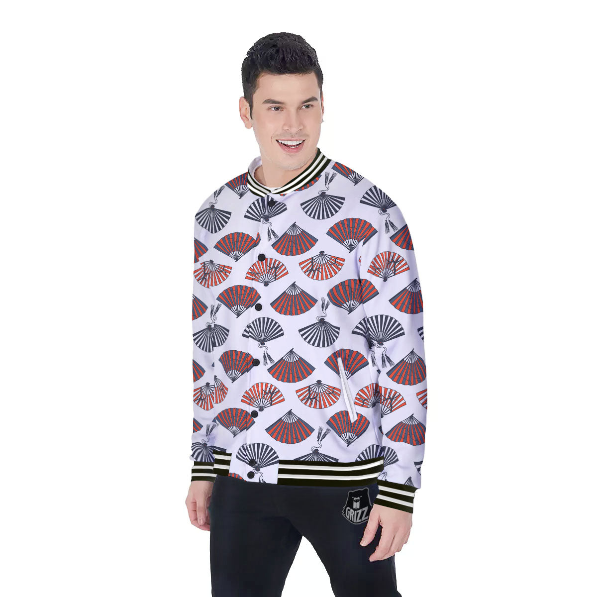 Hand Fan Japanese Print Pattern Baseball Jacket-grizzshop