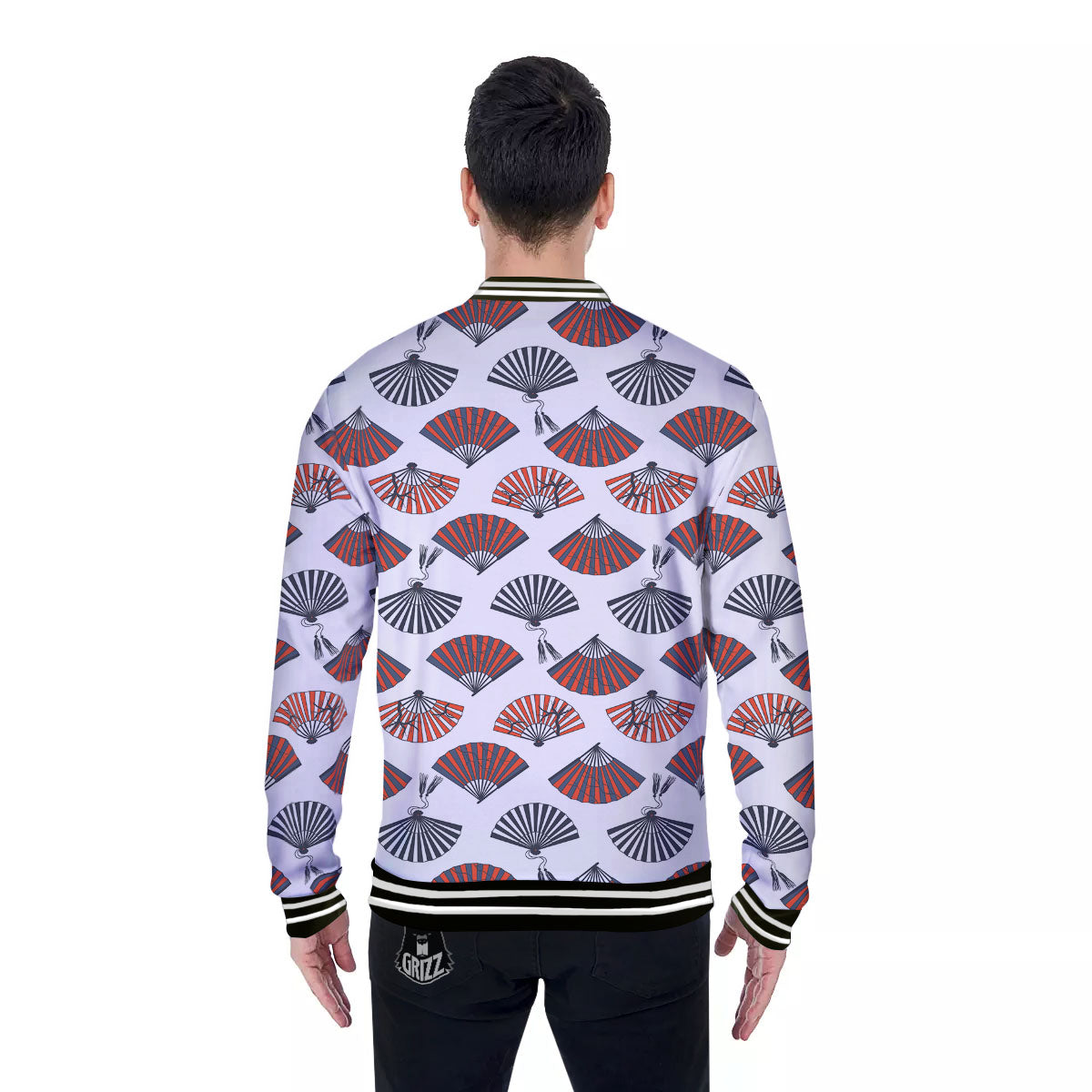 Hand Fan Japanese Print Pattern Baseball Jacket-grizzshop