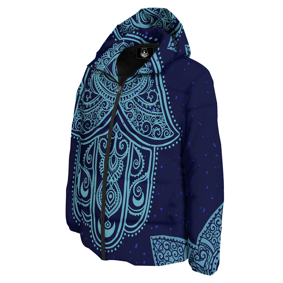 Hand Indian Hamsa Print Down Jacket-grizzshop