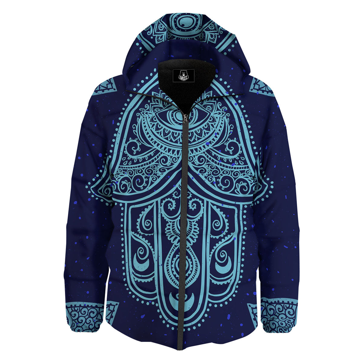 Hand Indian Hamsa Print Down Jacket-grizzshop