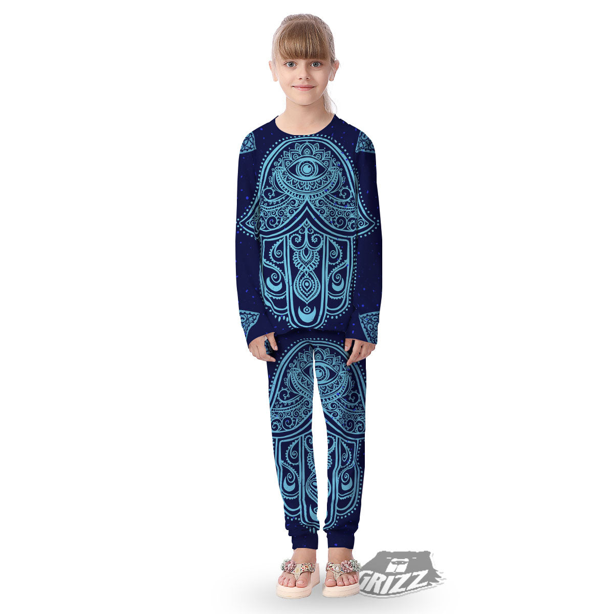 Hand Indian Hamsa Print Kid's Pajamas-grizzshop
