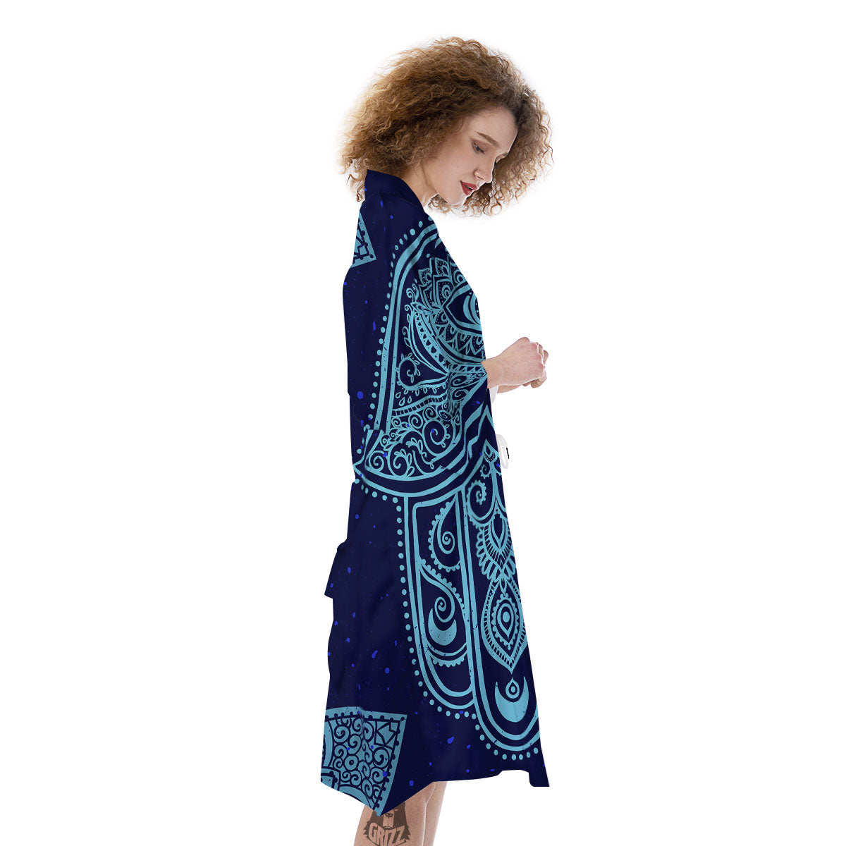Hand Indian Hamsa Print Kimono-grizzshop