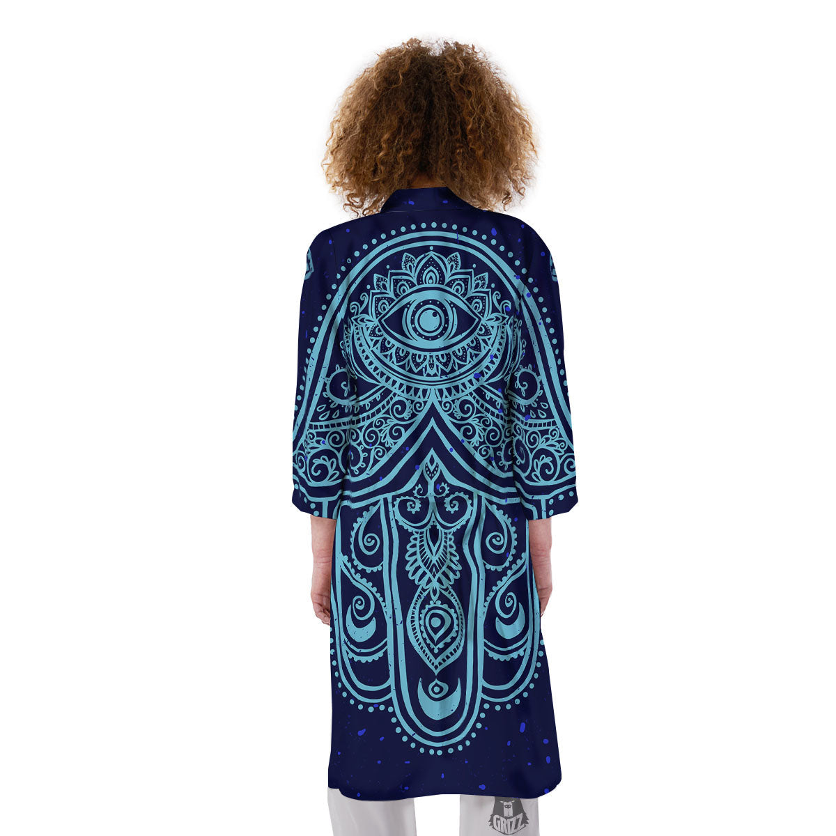 Hand Indian Hamsa Print Kimono-grizzshop
