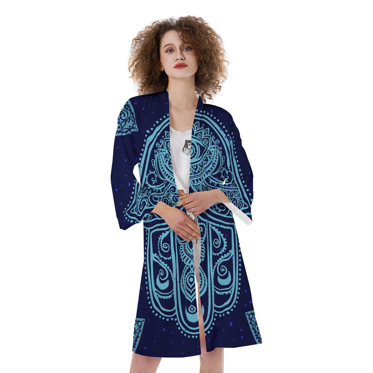 Hand Indian Hamsa Print Kimono-grizzshop