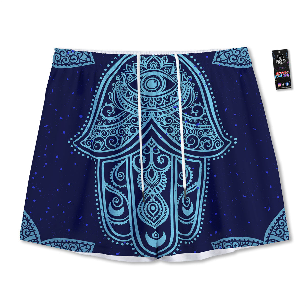 Hand Indian Hamsa Print Mesh Shorts