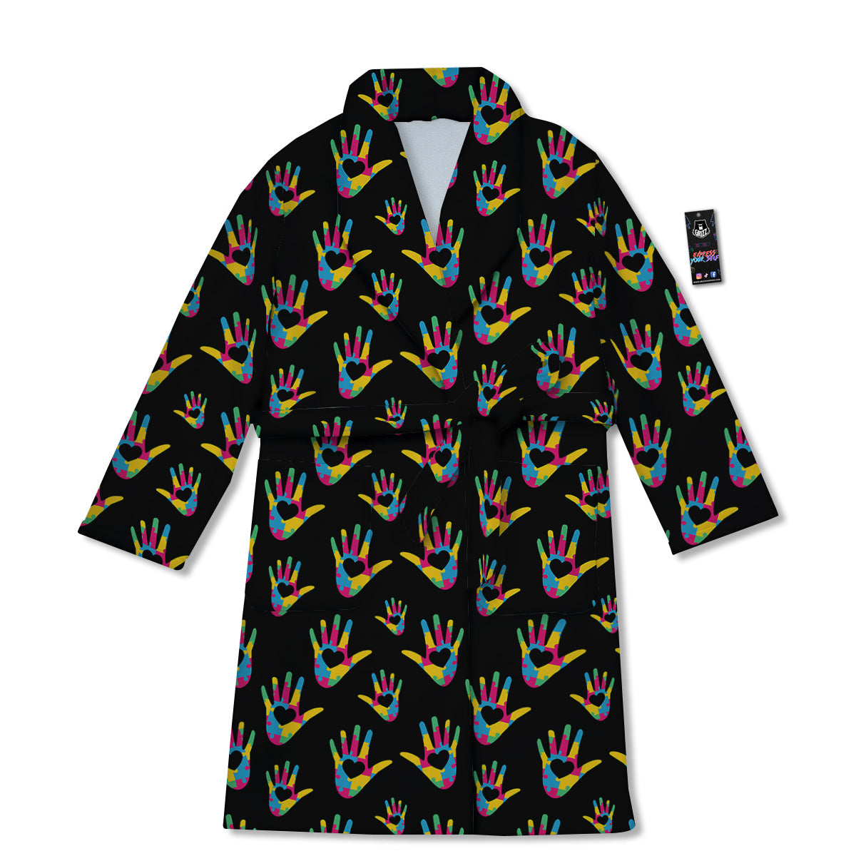 Hand Shaped Autism Day Print Pattern Bathrobe-grizzshop