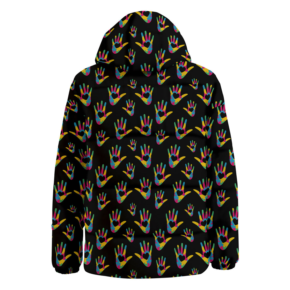Hand Shaped Autism Day Print Pattern Down Jacket-grizzshop