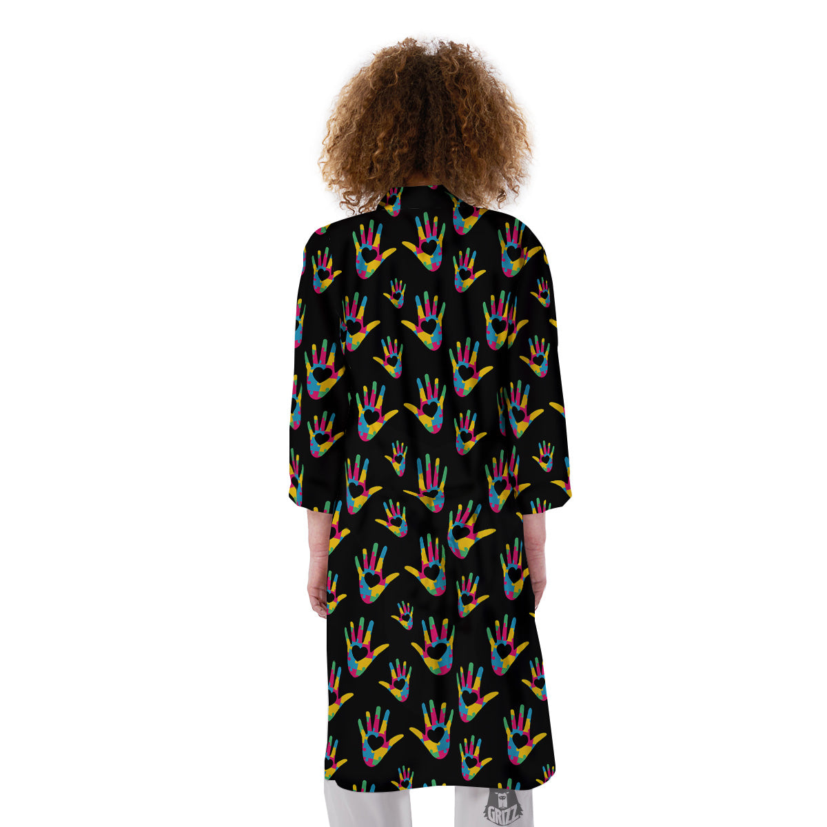 Hand Shaped Autism Day Print Pattern Kimono-grizzshop