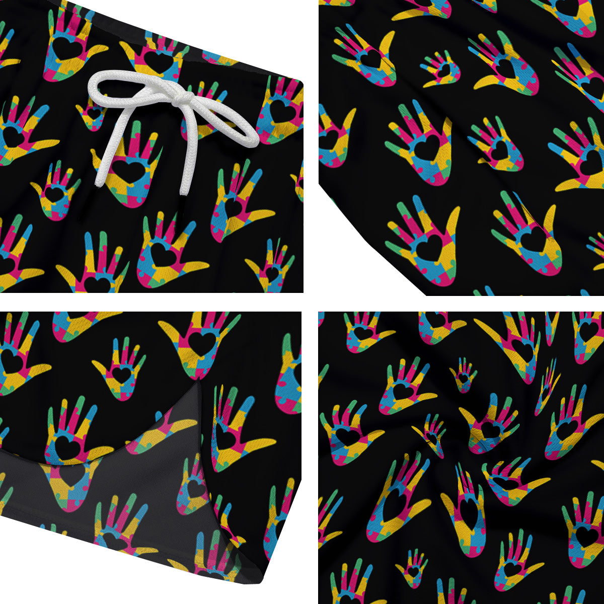 Hand Shaped Autism Day Print Pattern Men's Running Shorts-grizzshop