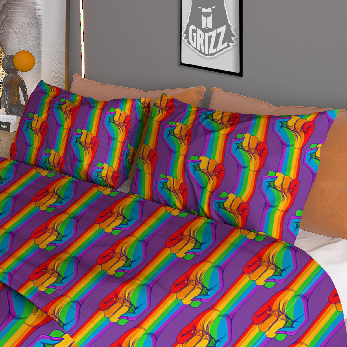 Hand Sign Gay Pride Print Pattern Duvet Cover Bedding Set
