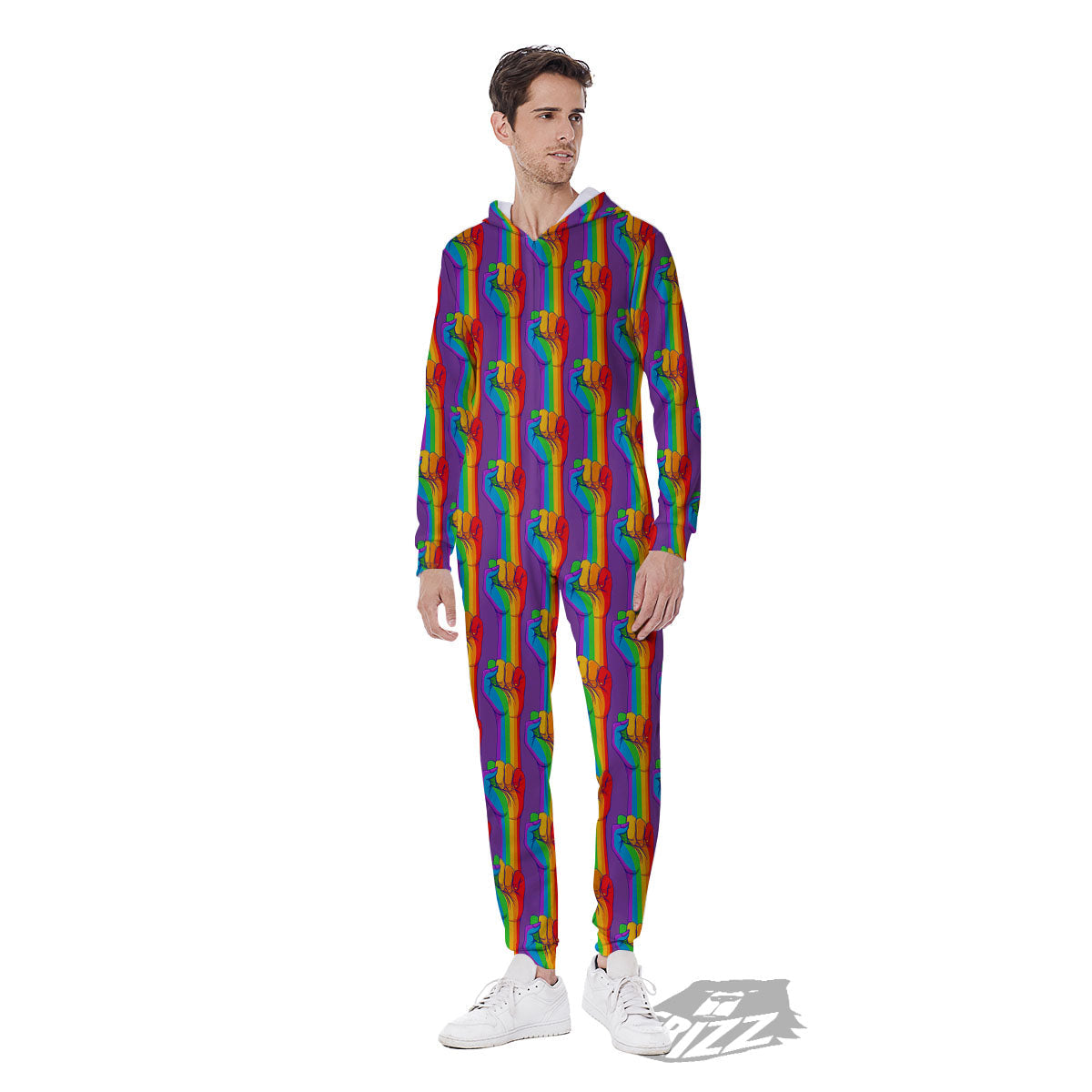Hand Sign Gay Pride Print Pattern Men's Jumpsuit-grizzshop