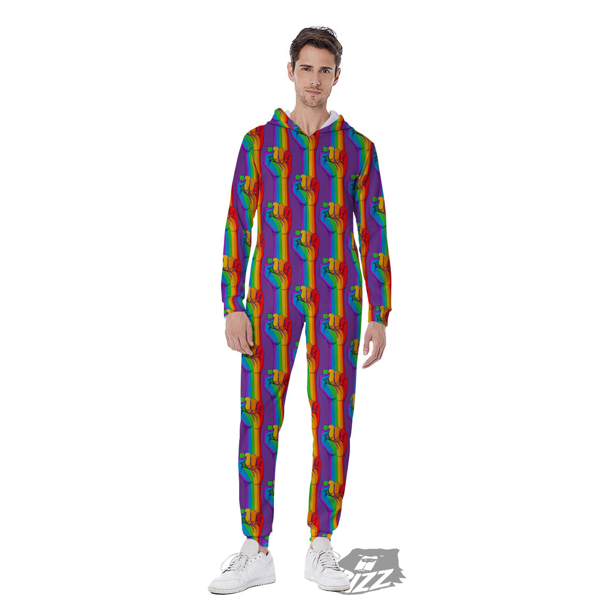Hand Sign Gay Pride Print Pattern Men's Jumpsuit-grizzshop