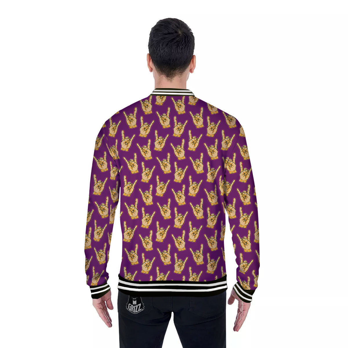 Hand Symbol Rock And Roll Print Pattern Baseball Jacket-grizzshop