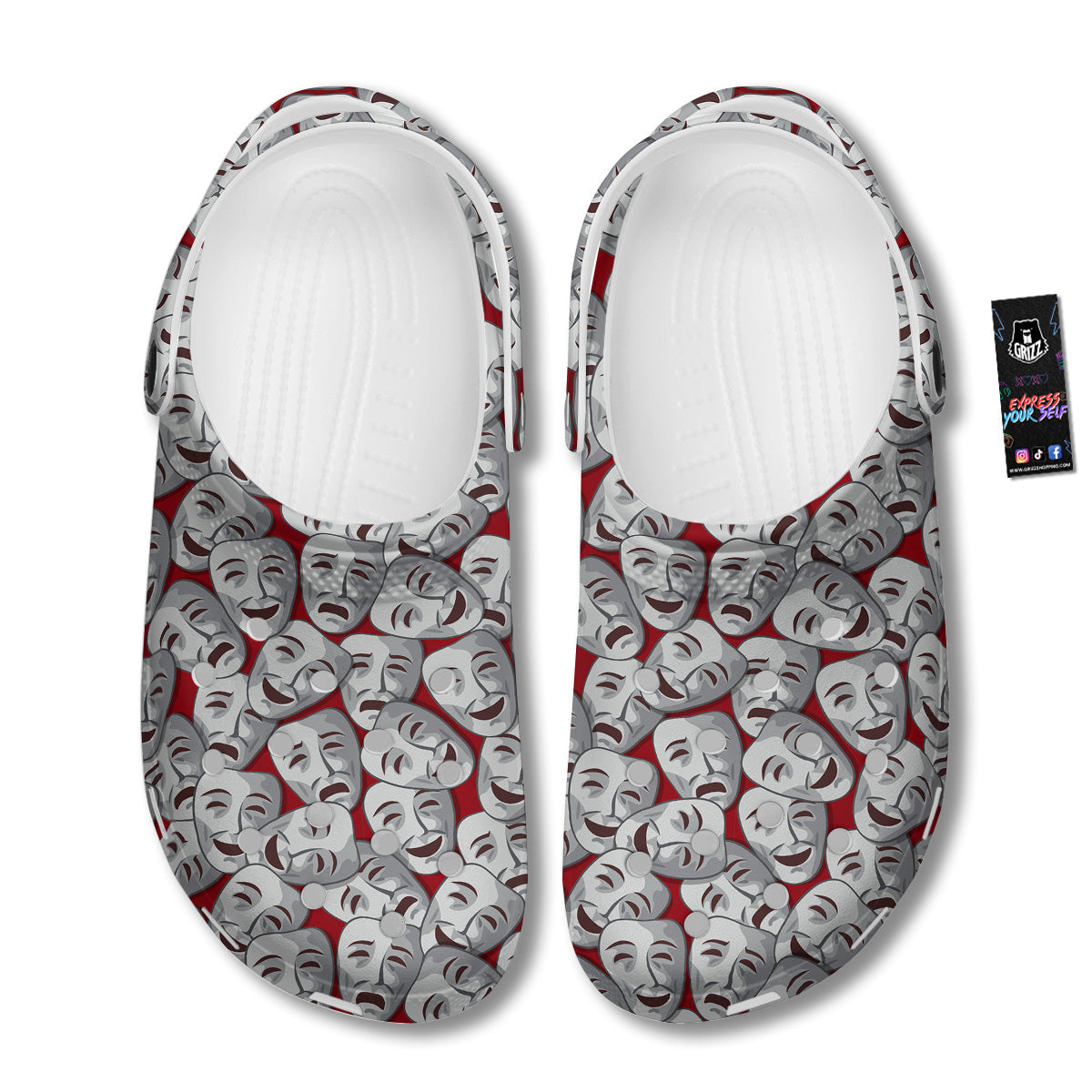 Happy And Sad Theatrical Masks Print Pattern Clog-grizzshop