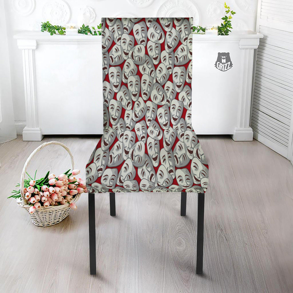 Happy And Sad Theatrical Masks Print Pattern Dining Chair Slipcover-grizzshop