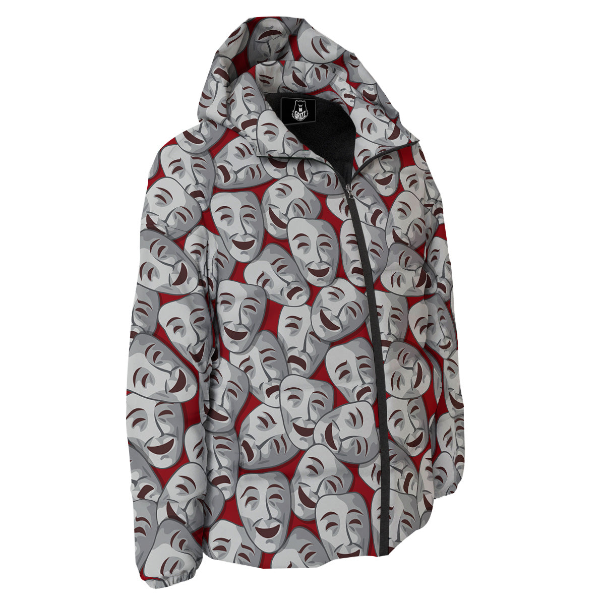 Happy And Sad Theatrical Masks Print Pattern Down Jacket-grizzshop
