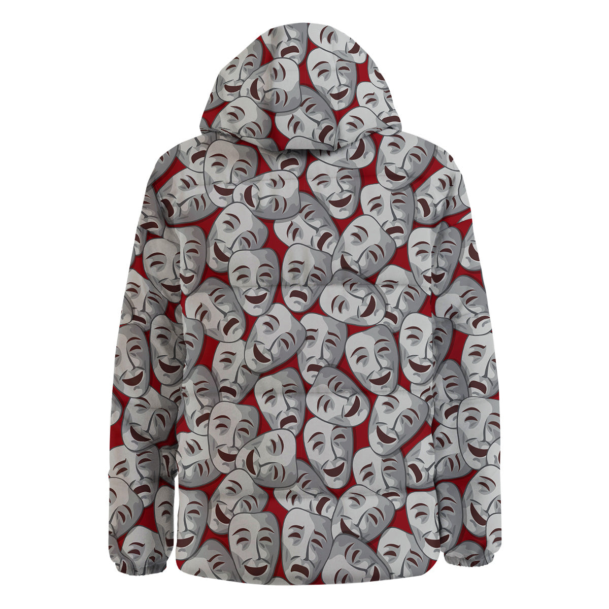 Happy And Sad Theatrical Masks Print Pattern Down Jacket-grizzshop