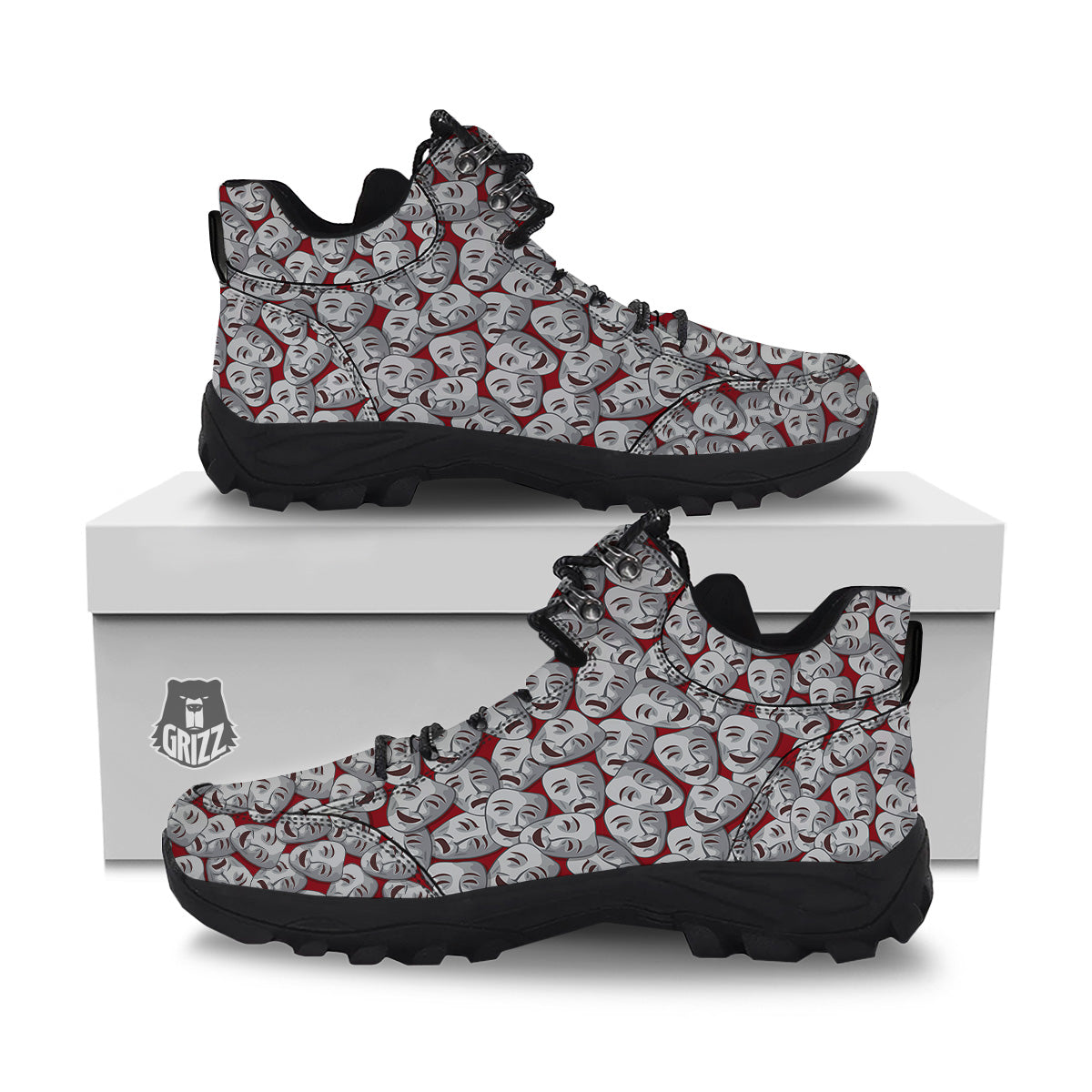 Happy And Sad Theatrical Masks Print Pattern Hiking Shoes-grizzshop