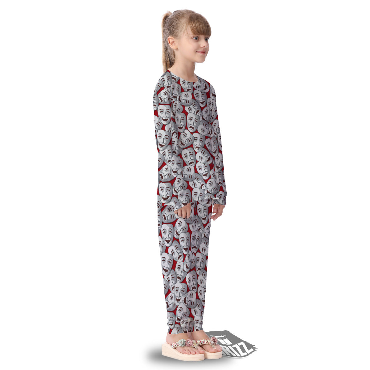 Happy And Sad Theatrical Masks Print Pattern Kid's Pajamas-grizzshop