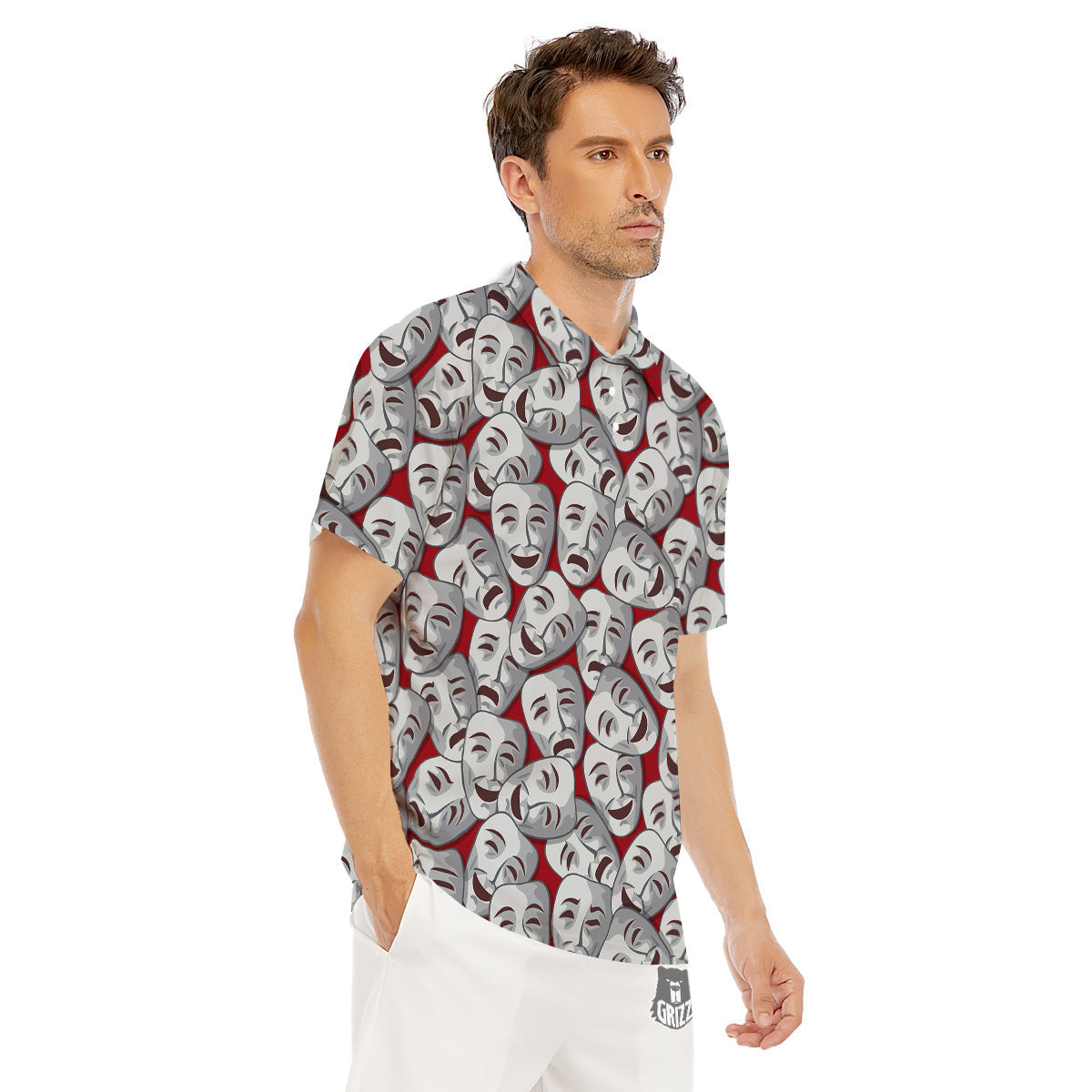 Happy And Sad Theatrical Masks Print Pattern Men's Golf Shirts-grizzshop