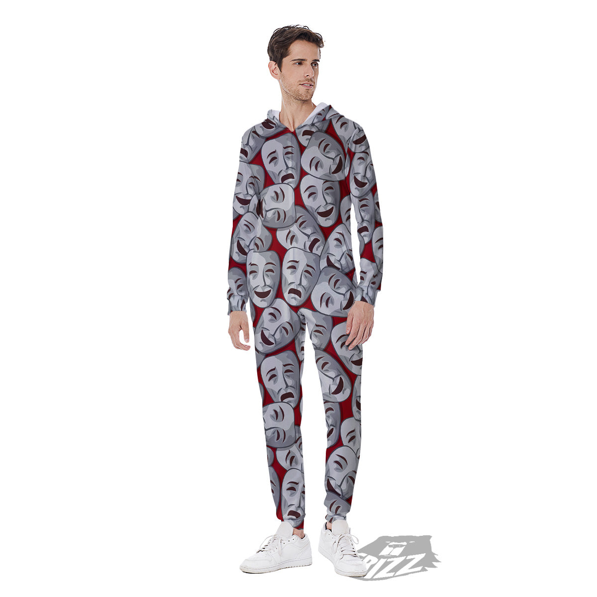 Happy And Sad Theatrical Masks Print Pattern Men's Jumpsuit-grizzshop
