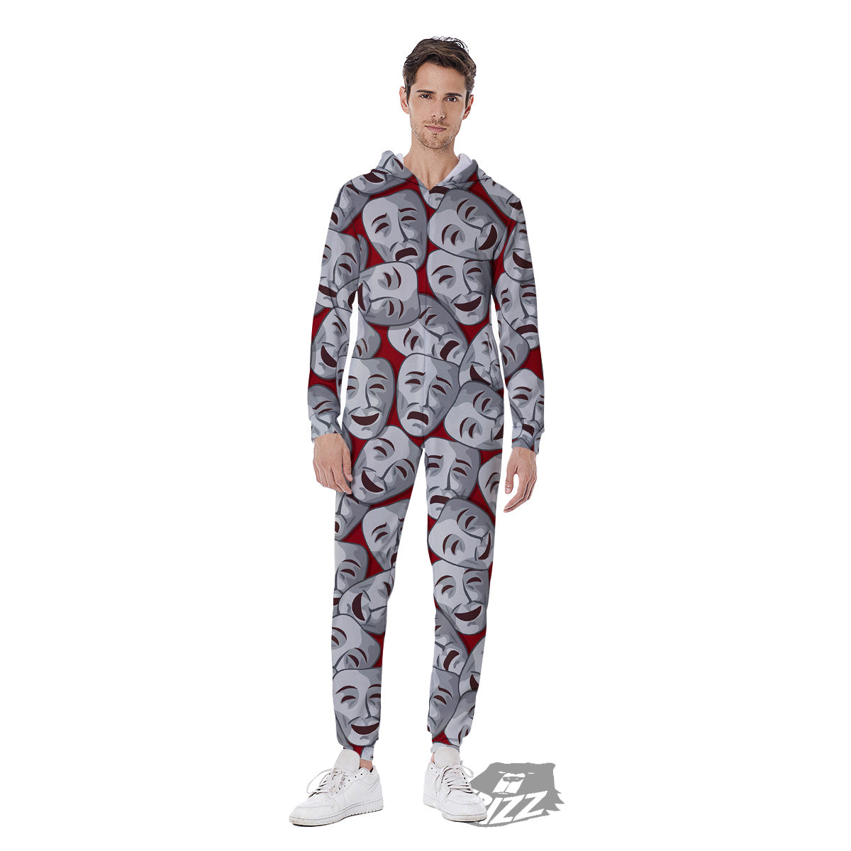 Happy And Sad Theatrical Masks Print Pattern Men's Jumpsuit-grizzshop