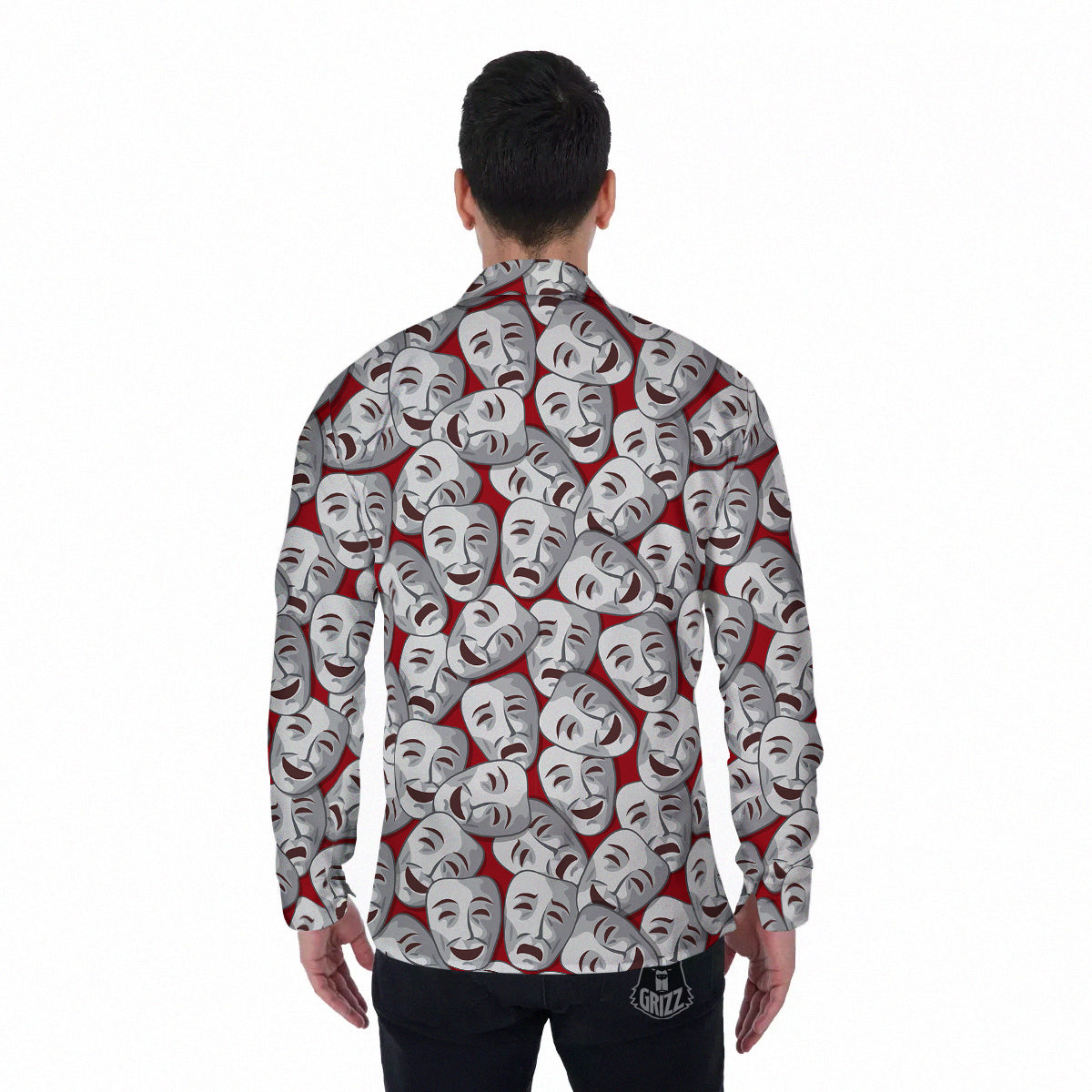 Happy And Sad Theatrical Masks Print Pattern Men's Long Sleeve Shirts-grizzshop
