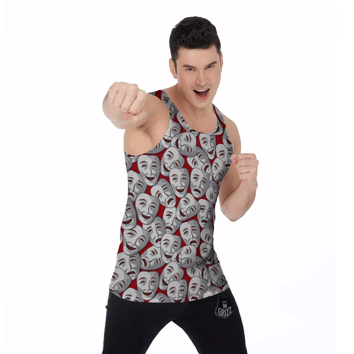 Happy And Sad Theatrical Masks Print Pattern Men's Tank Top-grizzshop