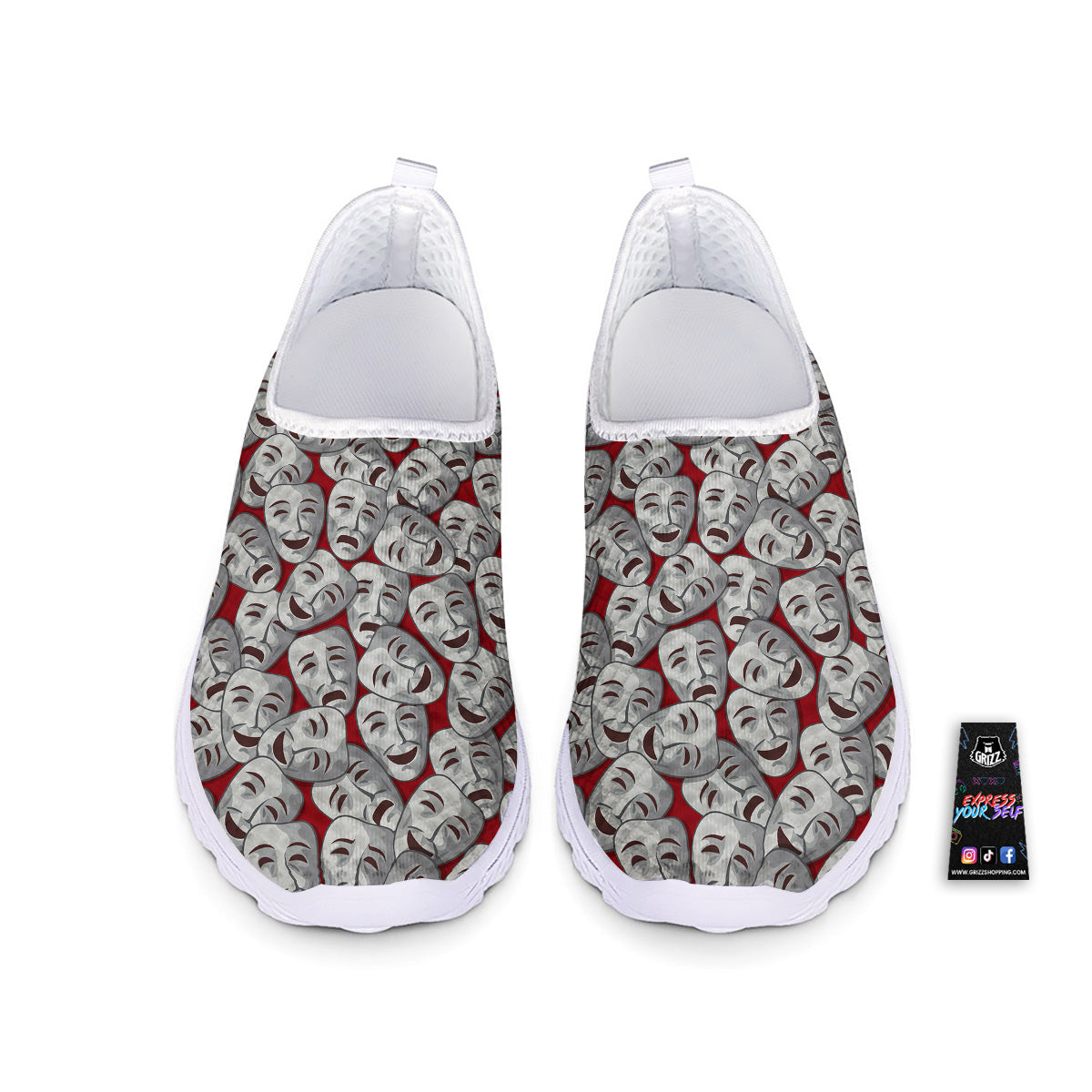 Happy And Sad Theatrical Masks Print Pattern Nurse Shoes-grizzshop