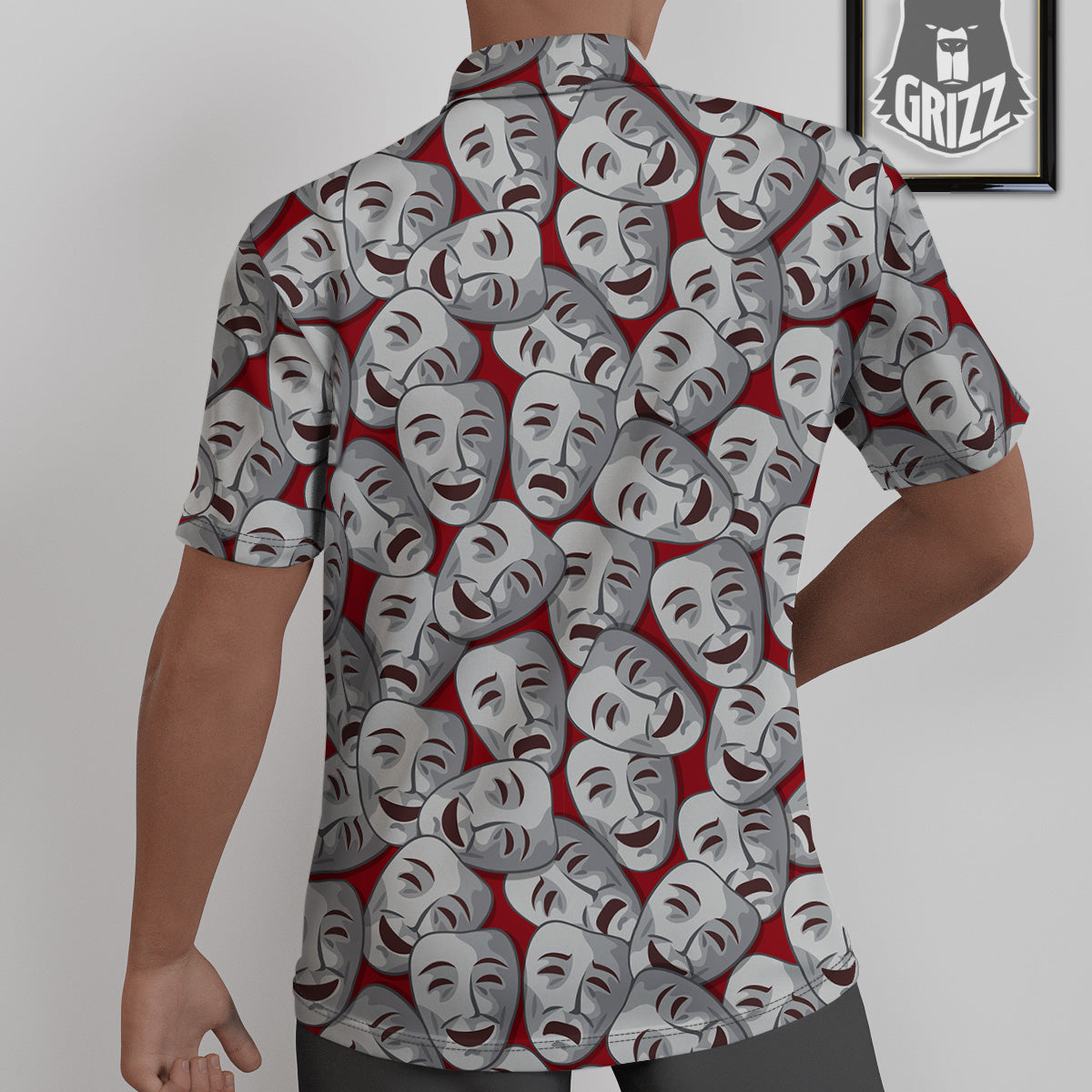 Happy And Sad Theatrical Masks Print Pattern Untucked Shirts-grizzshop