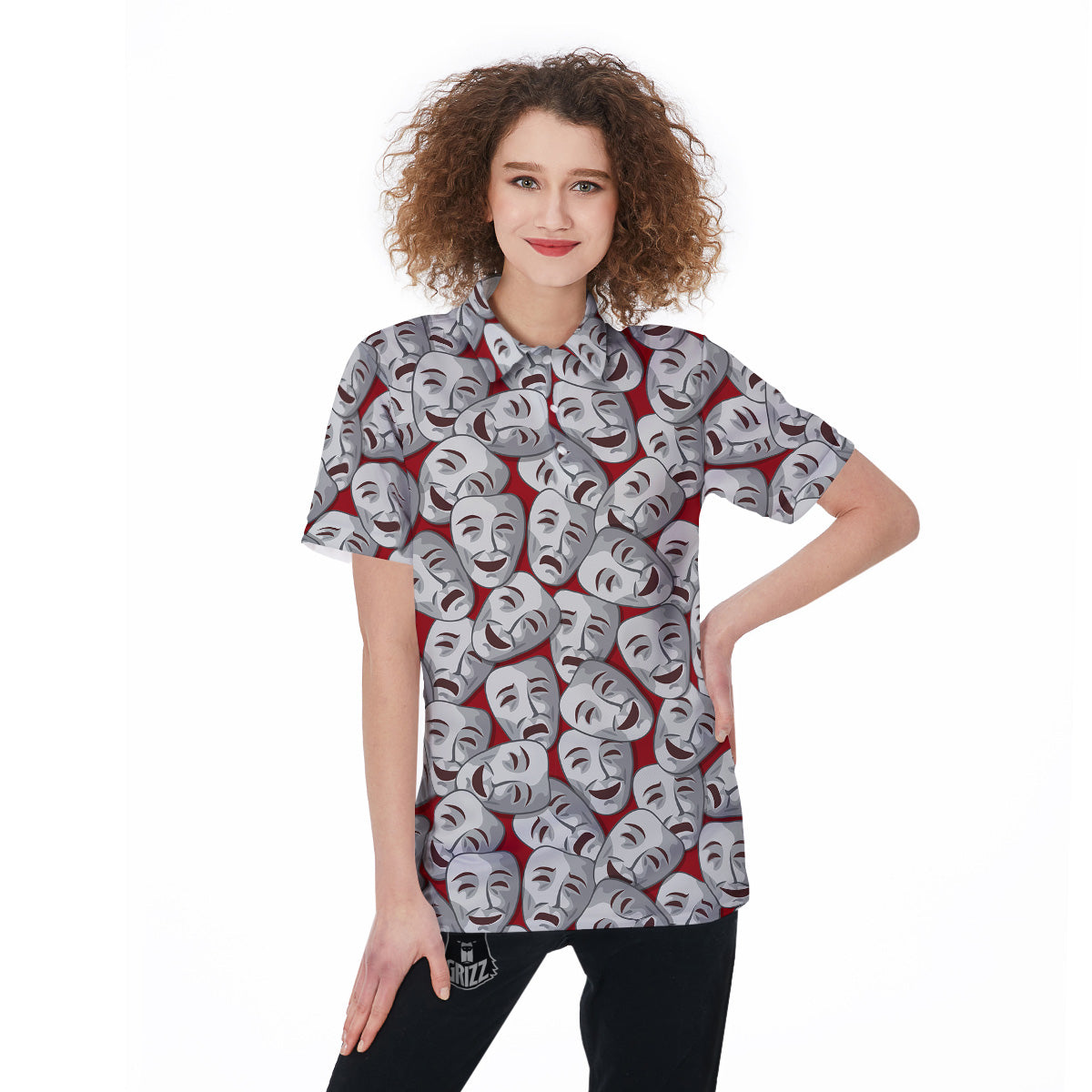 Happy And Sad Theatrical Masks Print Pattern Women's Golf Shirts-grizzshop