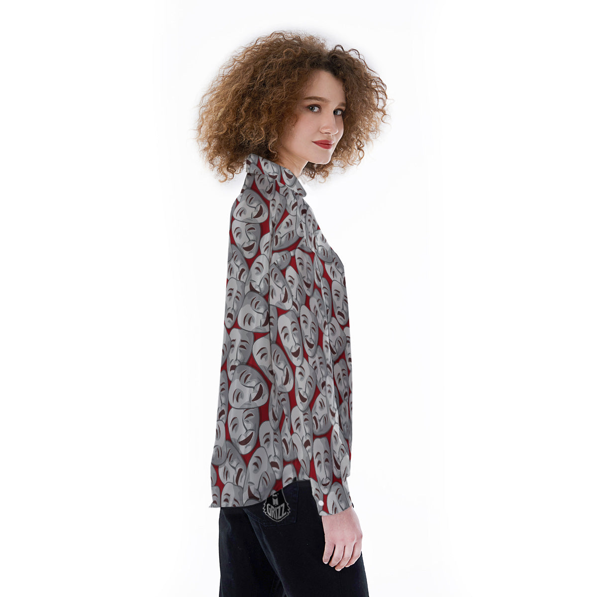 Happy And Sad Theatrical Masks Print Pattern Women's Long Sleeve Shirts-grizzshop