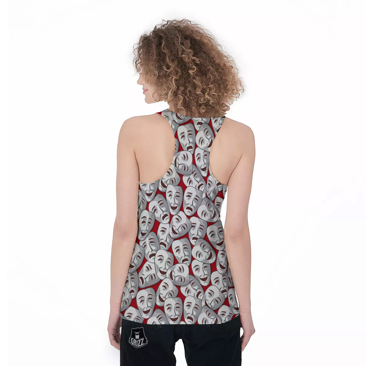 Happy And Sad Theatrical Masks Print Pattern Women's Racerback Tank Top-grizzshop