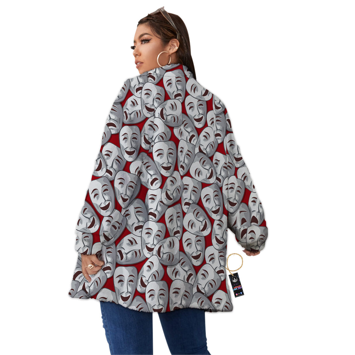 Happy And Sad Theatrical Masks Print Pattern Women's Sherpa Jacket-grizzshop