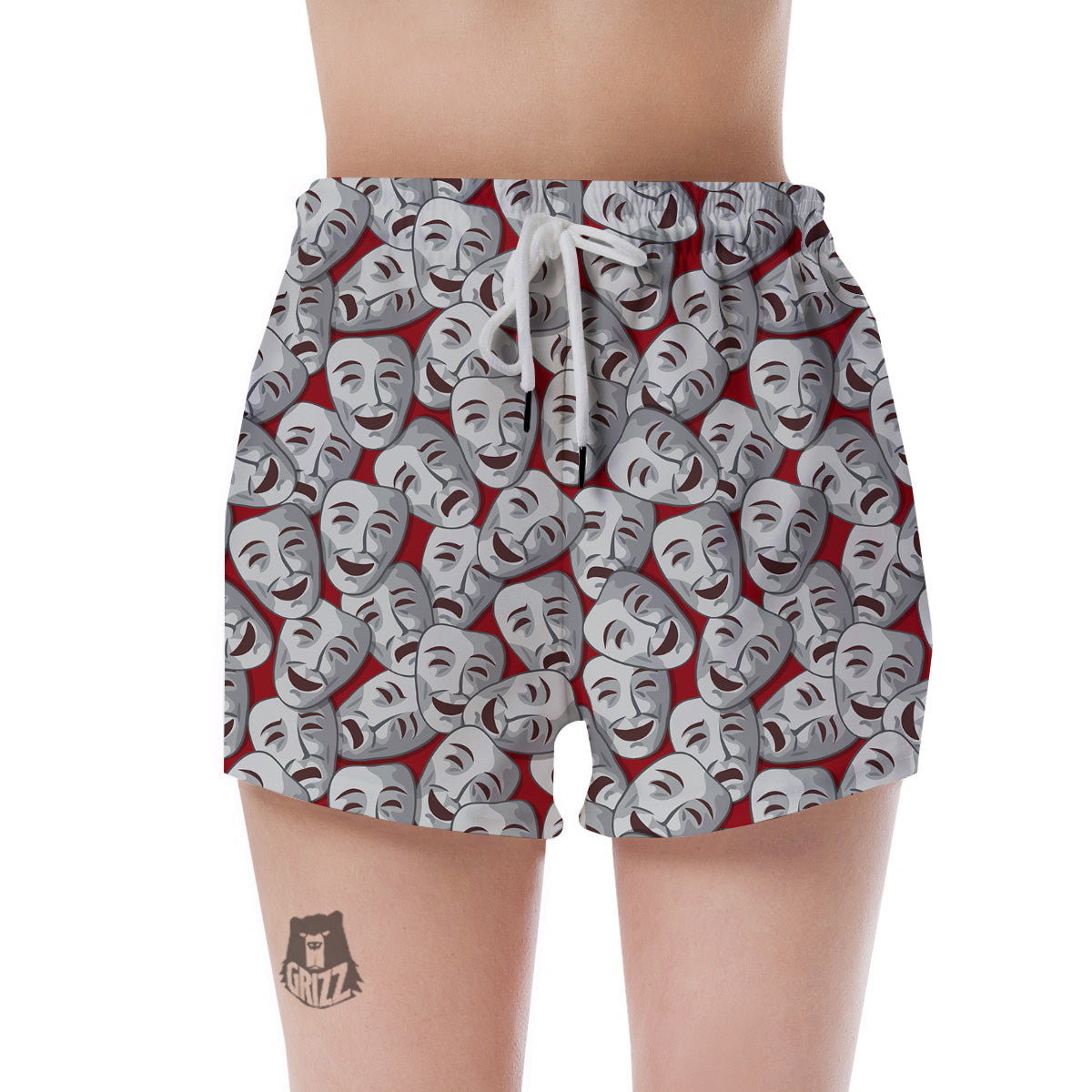 Happy And Sad Theatrical Masks Print Pattern Women's Shorts-grizzshop