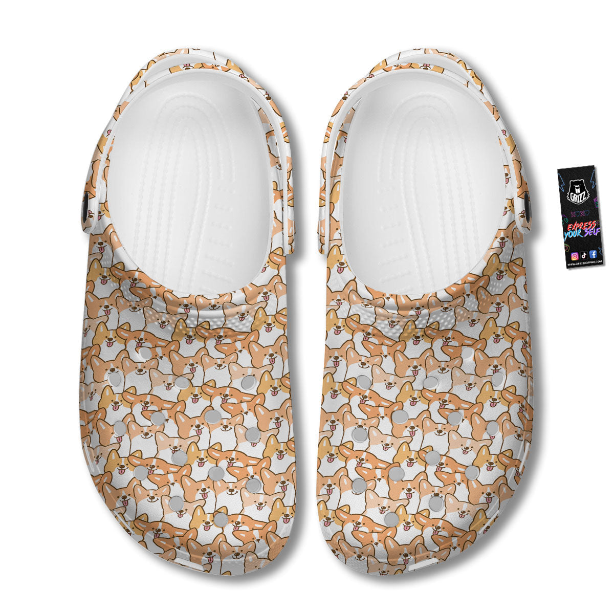 Happy Corgi Print Pattern Clog-grizzshop