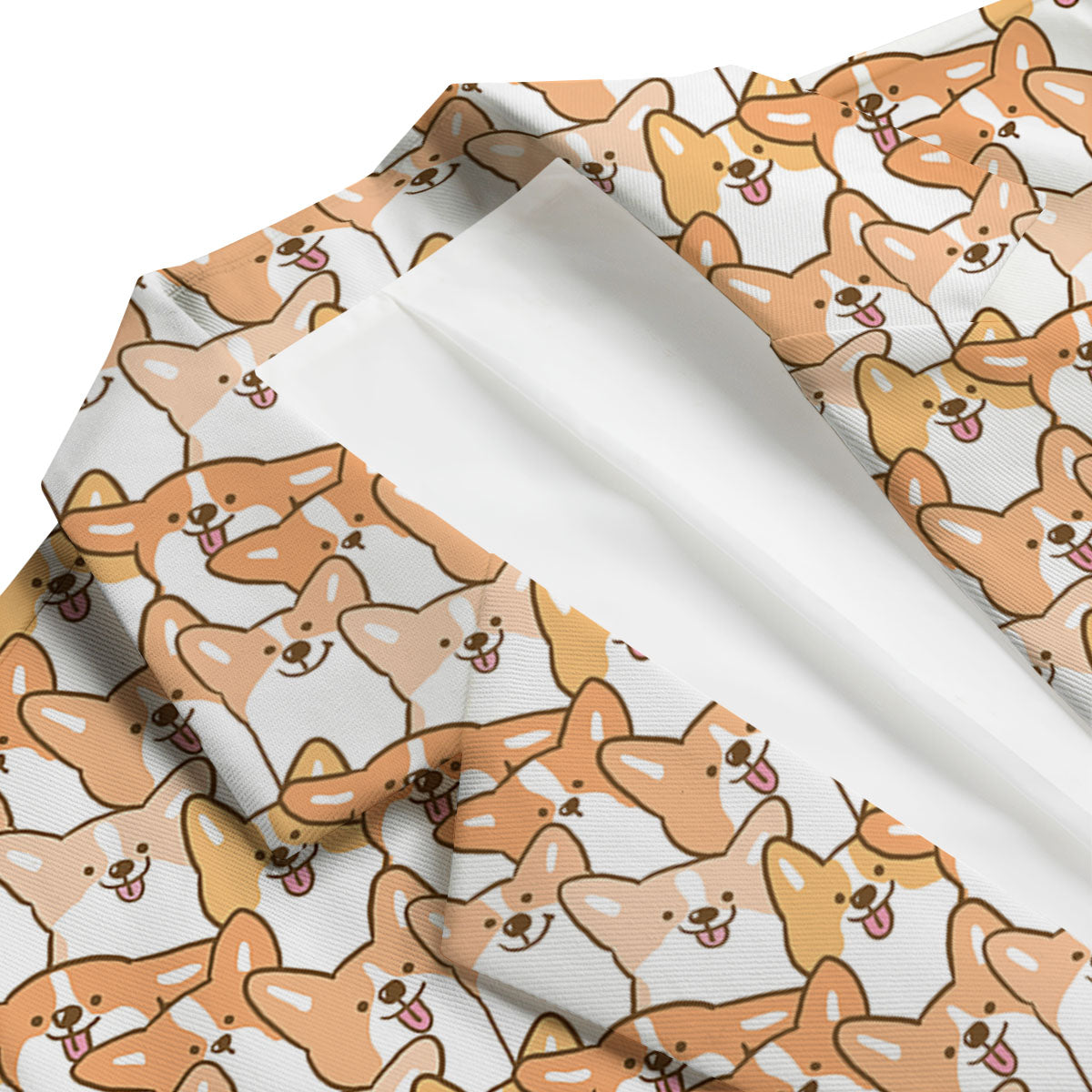 Happy Corgi Print Pattern Men's Blazer-grizzshop