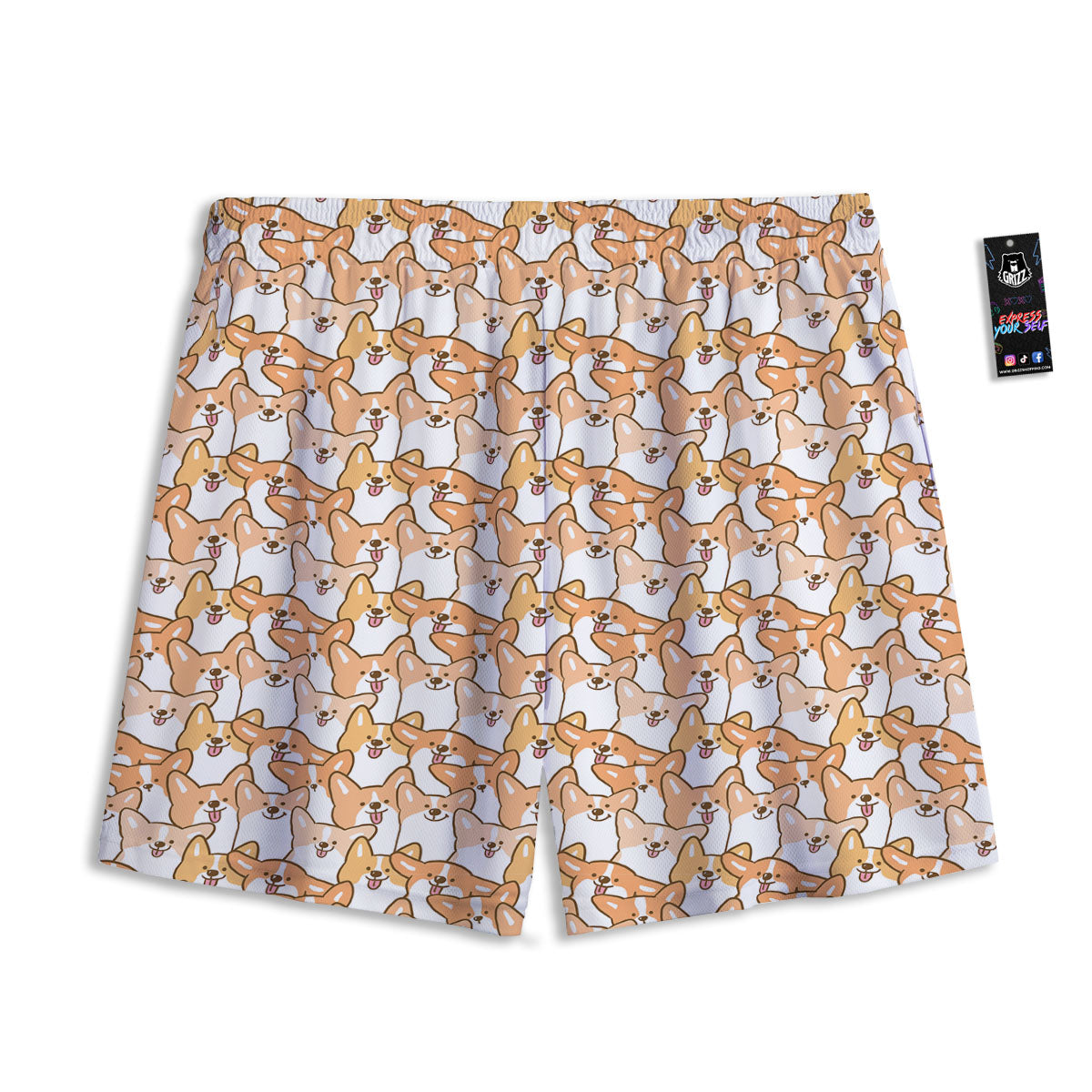 Happy Corgi Print Pattern Mesh Shorts