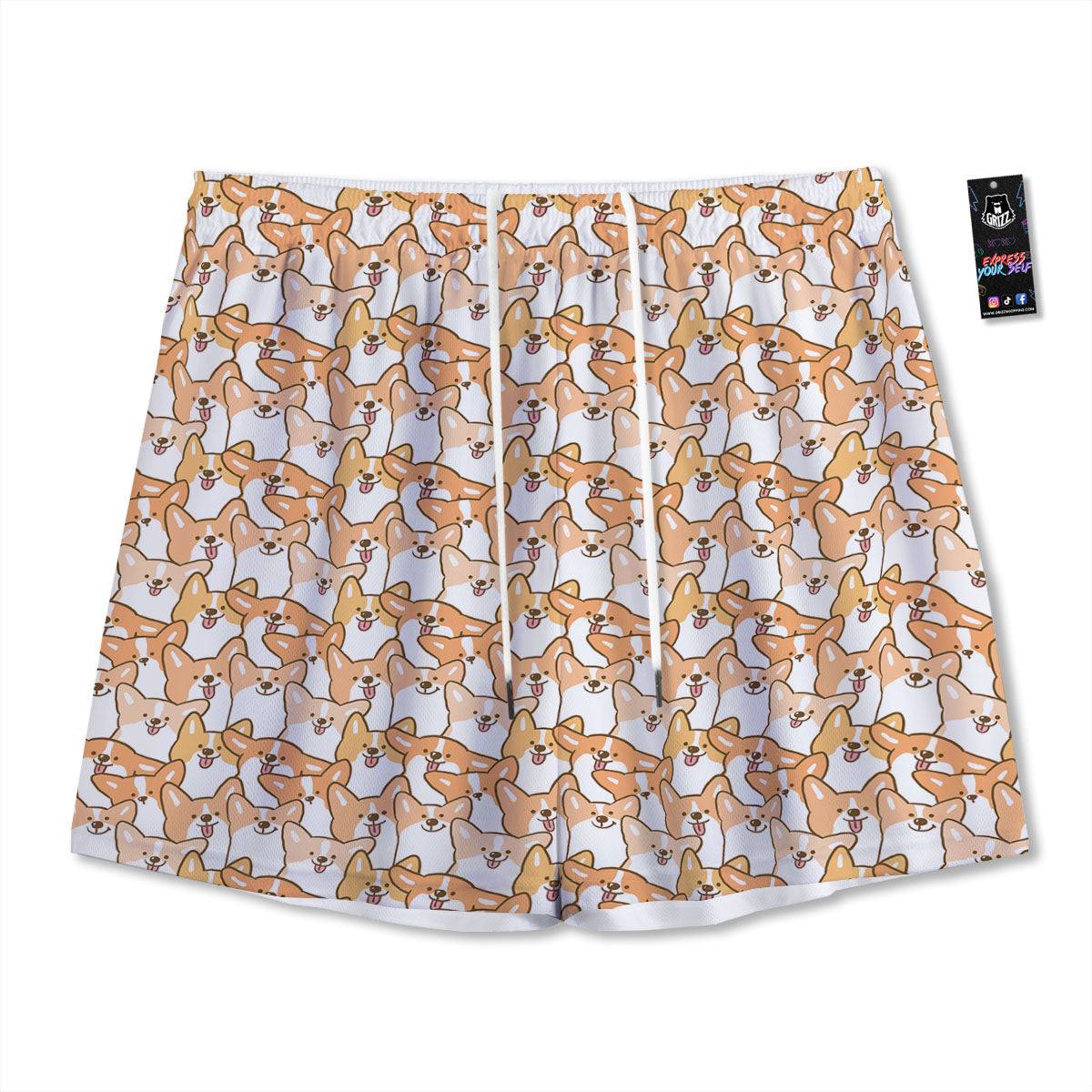 Happy Corgi Print Pattern Mesh Shorts